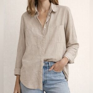 Women's Striped Button Down Shirt - Brown